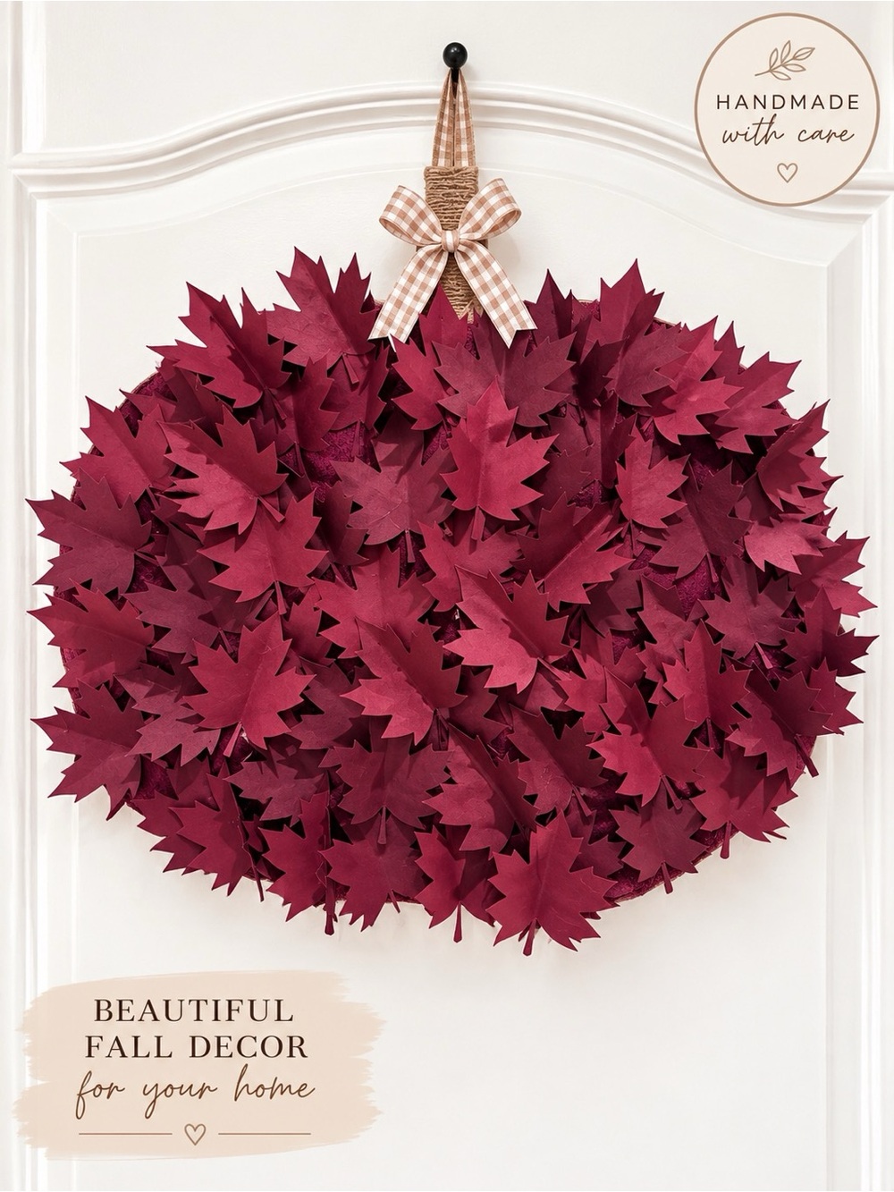 Handmade Burgundy Fall Leaf Wreath - Home Holiday Decor